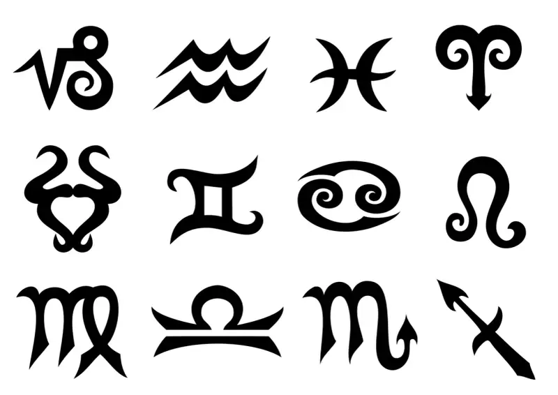 Zodiakalne symbole: rak, strzelec i inne znaki.